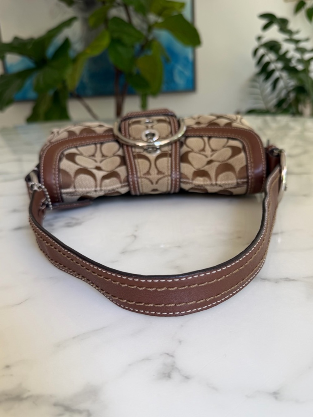 COACH Vintage Y2K Soho Signature Small Flap Buckle Shoulder Bag 10296 Brown Tan - Picture 13 of 16